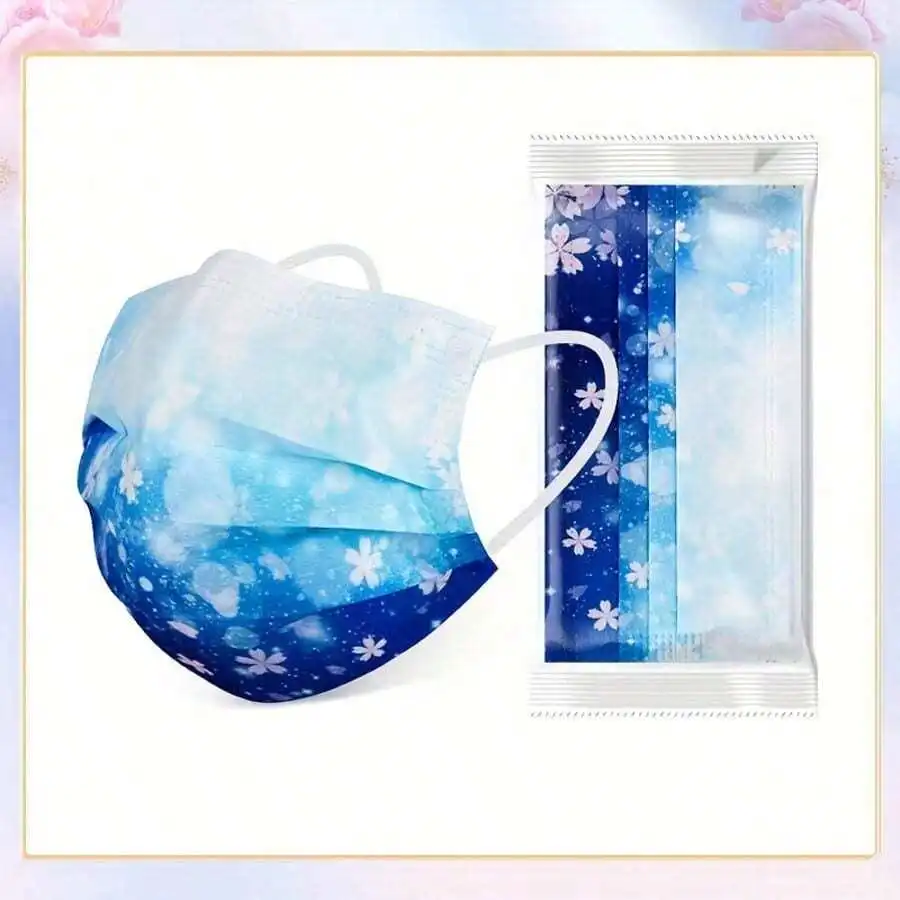 10pcs Floral Sakura Print 3-Pl - Disposable Mask Blue recension och pris