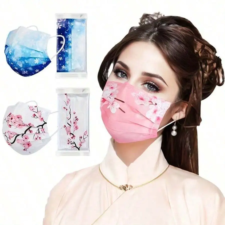 10pcs Floral Sakura Print 3-Pl - Disposable Mask Blue recension och pris