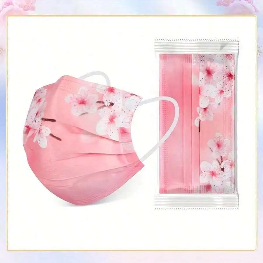 10pcs Floral Sakura Print 3-Pl - Disposable Mask Blue recension och pris