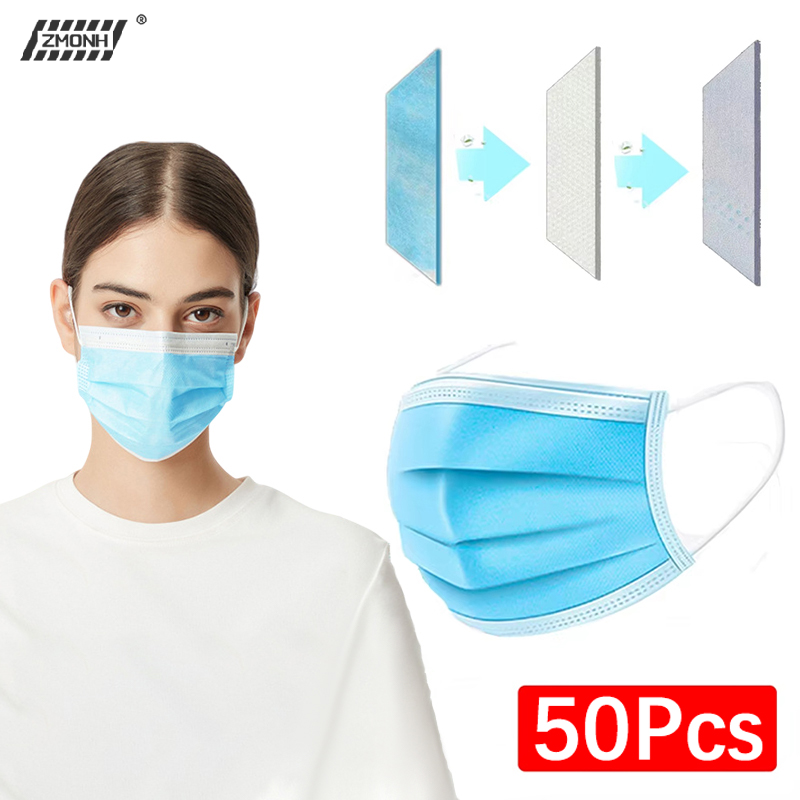 [H]50Pcs 3-layer Mask Face Mas - Disposable Mask Blue recension och pris
