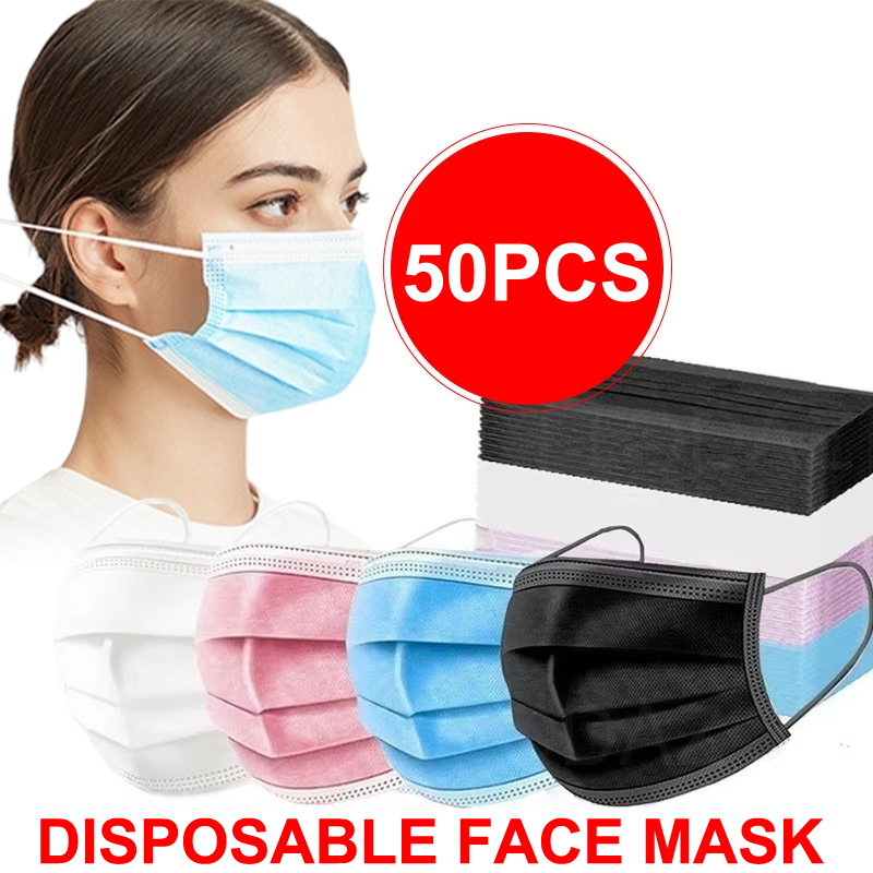 [H]50Pcs 3-layer Mask Face Mas - Disposable Mask Blue recension och pris
